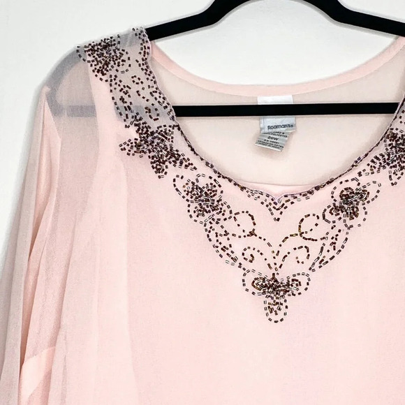 Roaman's 20W Pink Beaded Sheer Blouse with Attached Cami 3/4 Sleeves Plus Size - Picture 2 of 13
